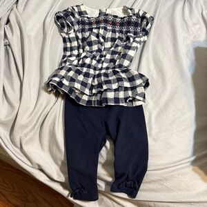 Janie and Jack Navy and White Checkered Blouse and Pants